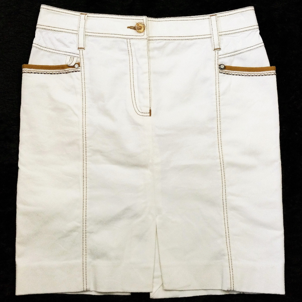 Monica Magni Italia 2/4? Cream Denim Pencil Skirt